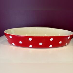 Spode Baking Days Red Polka Dot Bowl Casserole Oval Dish